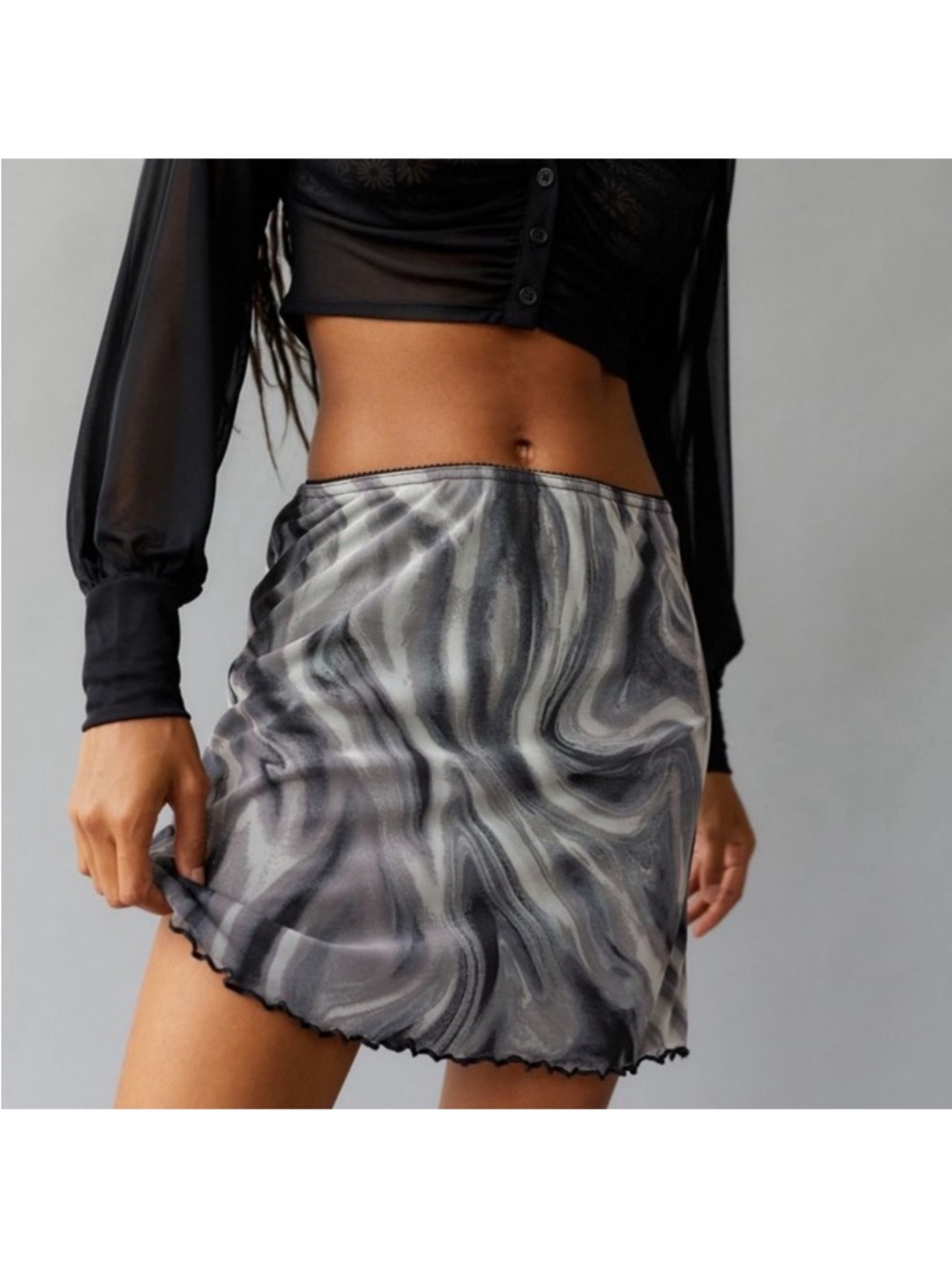 Urban Outfitters Mesh Black & Gray Marble Print Mini Skirt Size Small